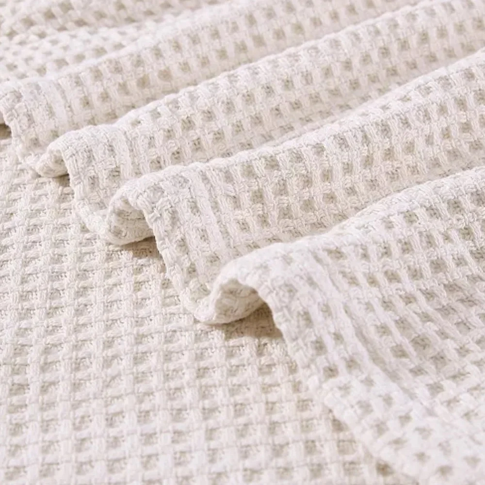 Eddie Bauer Solid Waffle Cotton Reversible Blanket King Winter Ivory White